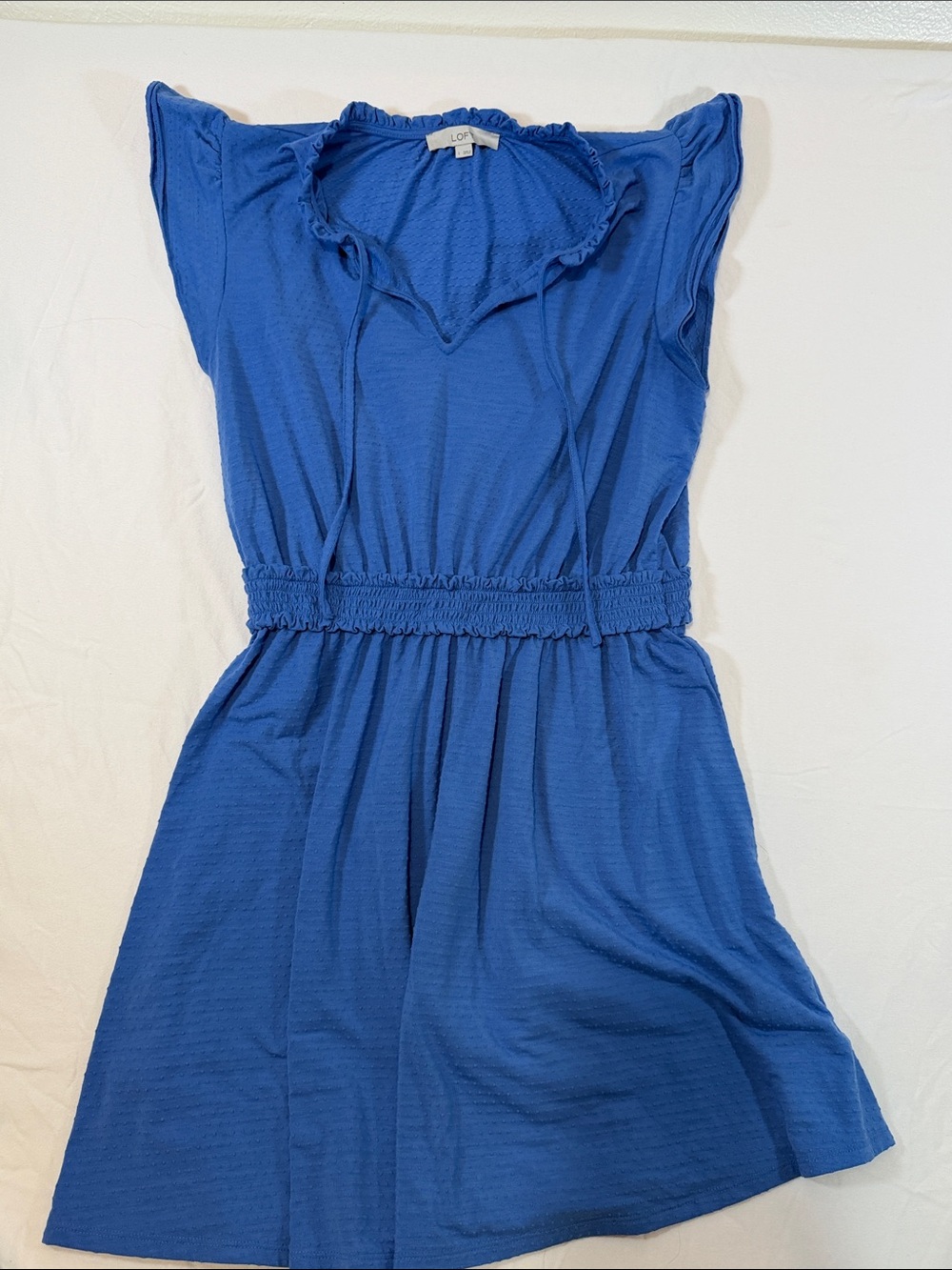 LOFT Cobalt Blue Smocked-Waist Flutter Sleeve Mini Dress